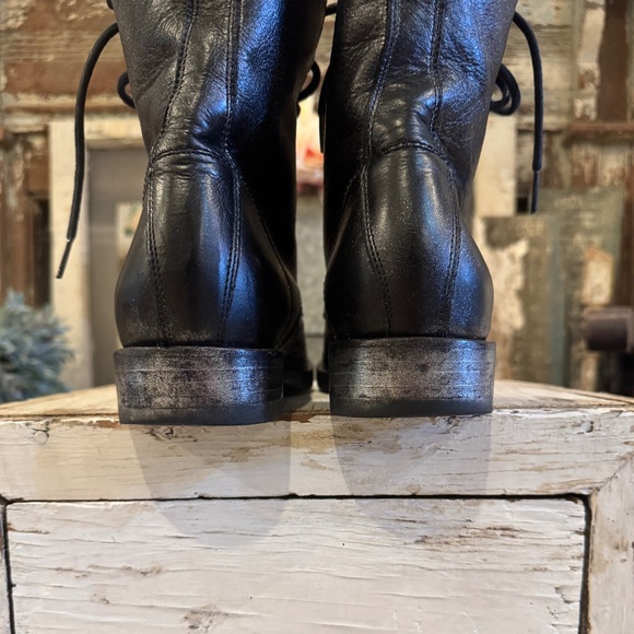FRYE BOOT | LACE UP | COMBAT TYLER MOTO | BLK LEATHER SILVER METALLIC | VERONICA - Picture 9 of 15